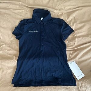 nwt lululemon navy blue quick dry short sleeve polo straight hem size 6